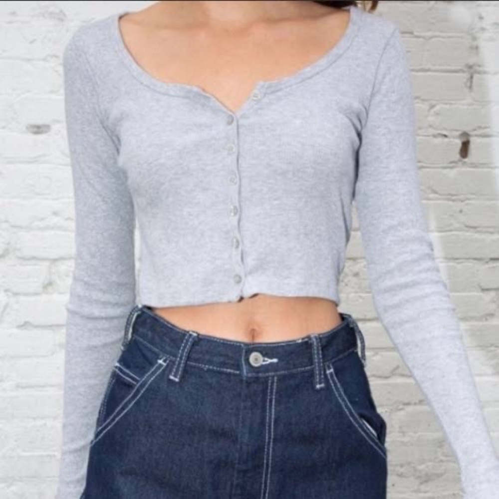 Brandy Melville Grey Button Down Long Sleeve